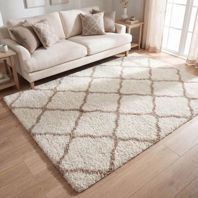 The Rugs Moroccan Collection Soft High Pile Shaggy Lattice Rugs and Runners Living Room