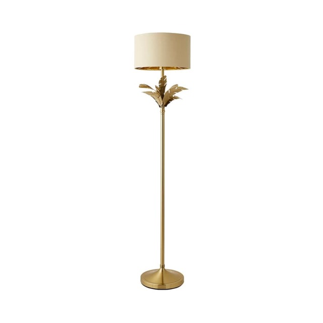 ValueLights Christina Gold Palm Leaf Floor Lamp Beige Gold Shade and Bulb