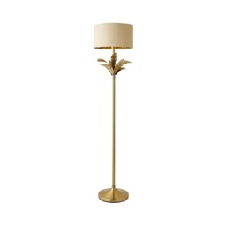 ValueLights Christina Gold Palm Leaf Floor Lamp Beige Gold Shade and Bulb