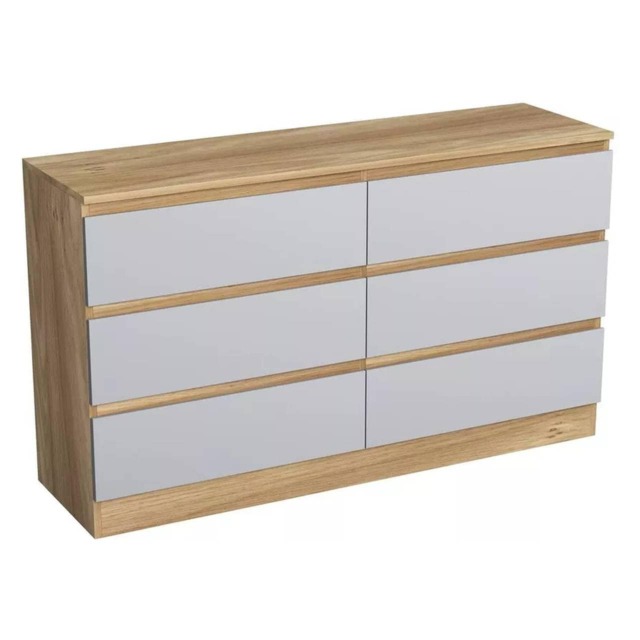 Minimalist Chest of 6 Drawers - 68.6x120x35cm Brown Oak & Grey 1