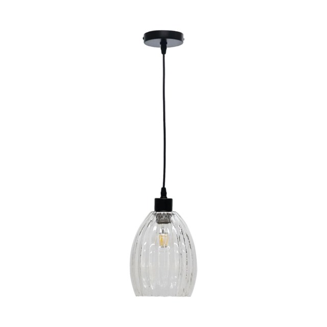 Birch - Clear Fluted Glass with Black Pendant Fitting Clear Clear 1