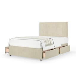 Signature Platinum 2000 Pocket Sprung Cream Naples Velvet 4 Drawer Divan Set And Valencia Headboard Small Double
