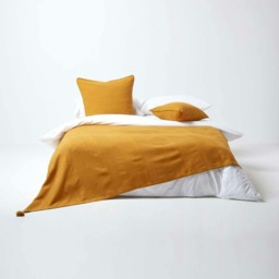 Homescapes Cotton Rajput Ribbed Mustard Throw - 255 x 360 cm