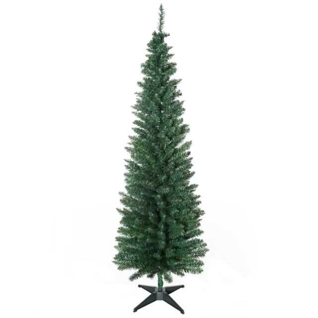 HOMCOM 6ft Unlit Artificial Christmas Tree, Pencil Slim mas Tree with Solid Stand and Realistic Branches, Green