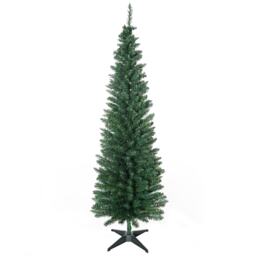 HOMCOM 6ft Unlit Artificial Christmas Tree, Pencil Slim mas Tree with Solid Stand and Realistic Branches, Green