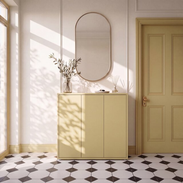 Alice Springs Shoe Cabinet with 3 Doors Push-to-Open in Butter Yellow