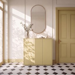 Alice Springs Shoe Cabinet with 3 Doors Push-to-Open in Butter Yellow