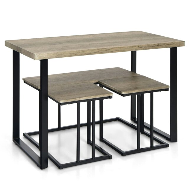 COSTWAY 4PCS Dining Table & Chair Set Kitchen Furniture Grey 5