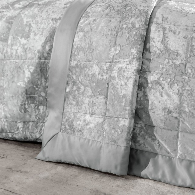 Catherine Lansfield Crushed Velvet Quilted Bedspread Silver Silver Grey One Size