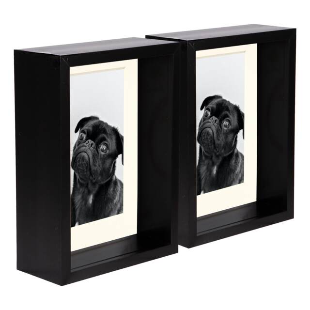 "Nicola Spring 5 x 7"" Deep Photo Frames - Black/Ivory Mount - 3D Deep Box Picture Frame Display Case (20 x 15cm) x5"