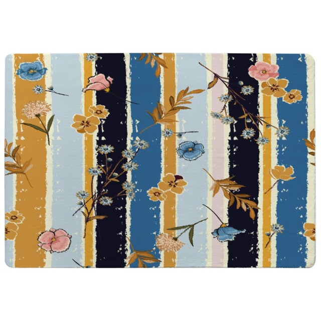 Beautiful Meadow Flowers On Candy Colorful Brush Stripe Designer Rug Multi