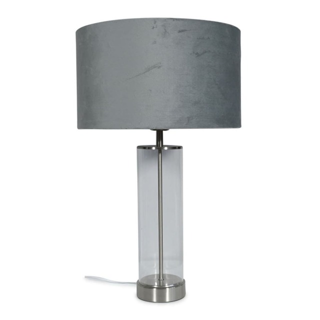 ValueLights Balan Brushed Chrome Table Lamp Grey Velvet Shade