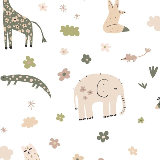 Animal Kingdom Wallpaper in Pale Pastels Cream Pale Pastels