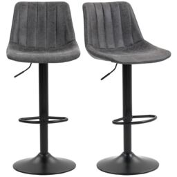 HOMCOM Modern Bar Stools Set of 2, Height Adjustable Swivel Bar Chairs with Backrest, Gas Lift and Footrest, Leathaire Barstools for Breakfast Counter, Kitchen Island, Charcoal Grey Grey Charcoal grey