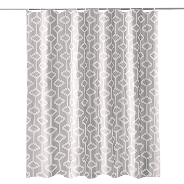 Grey Geometric Design Polyester Shower Curtain with 12 Hooks - 180x200cm