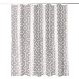 Grey Geometric Design Polyester Shower Curtain with 12 Hooks - 180x200cm