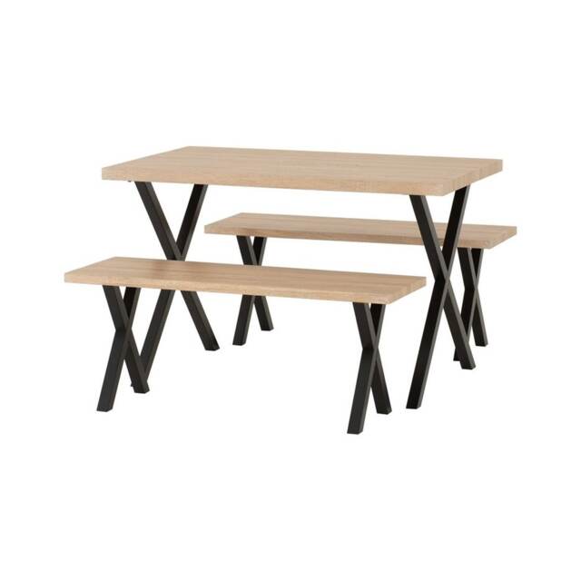 Buxton Indoor Dining Bench Set - Light Oak - Black