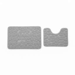 2 Piece Pebble Design Memory Foam Bath Mat Set Soft Absorbent Non-Slip Bathroom Silver