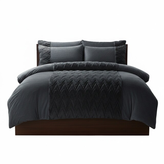 Zig Zag 3D Teddy Duvet Cover Set Ultra Soft Teddy Fleece Bedding with Pillowcases Grey Double