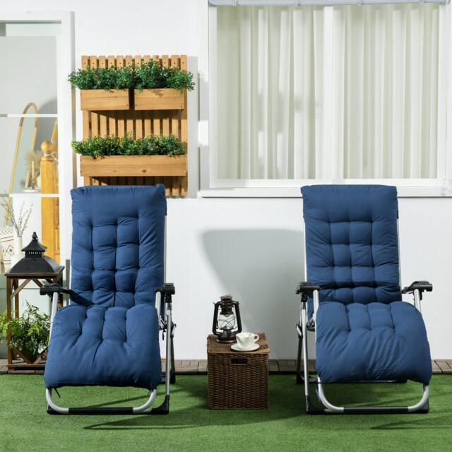 Outsunny 2 PCS Reclining Zero Gravity Chair Folding Lounger Cushion Blue Blue