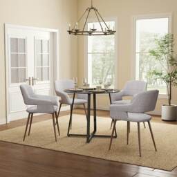 Living and Home Modern Round Dining Table with Tempered Glass Top, Black