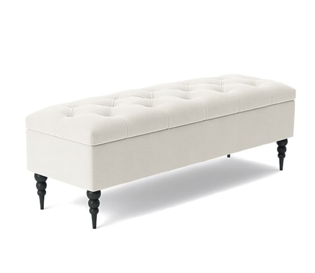 180cm Safar Ottoman bench with Storage and Turned Wooden Legs- Plush Velvet Shoes Bench - Cream Chesterfield Storage Bench