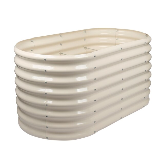 Harbour Housewares Raised Garden Bed - Ivory Rounded Bottomless Metal Bed Galvanised Steel Planter Box 120 x 60 x 60cm