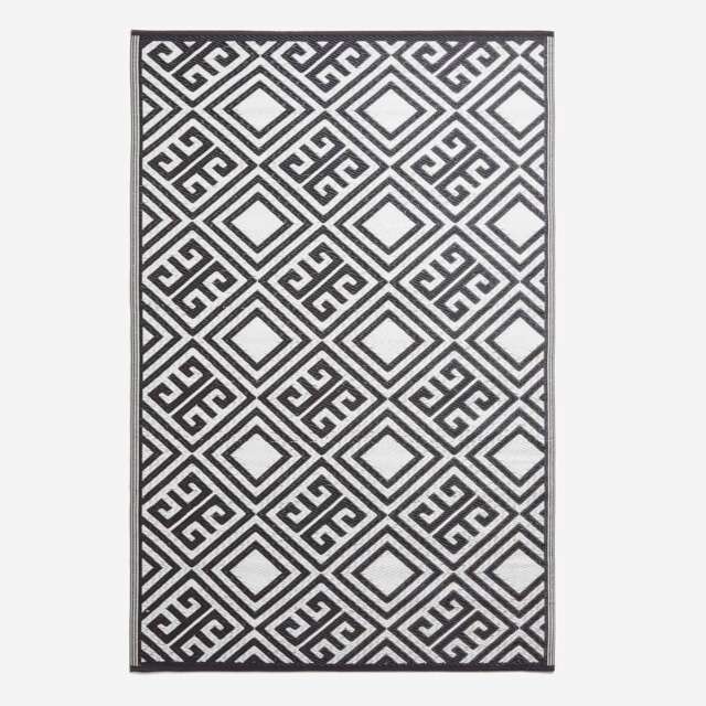 Homescapes Outdoor Rug Luxury Waterproof Reversible, For Garden, Geometric Black Black and White