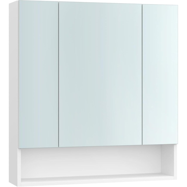 Wall-Mounted Bathroom Mirror Cabinet with Open Compartment and Adjustable Shelves, Cloud White