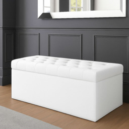 180cm SD Ottoman Storage Box, White Velvet Upholstered Chesterfield Storage Ottoman Box