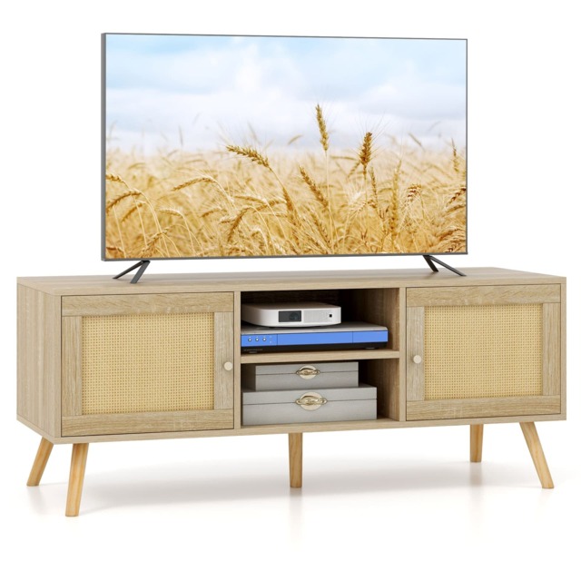 COSTWAY TV Stand for TVs up to 55 Inch Rattan Media Console Table