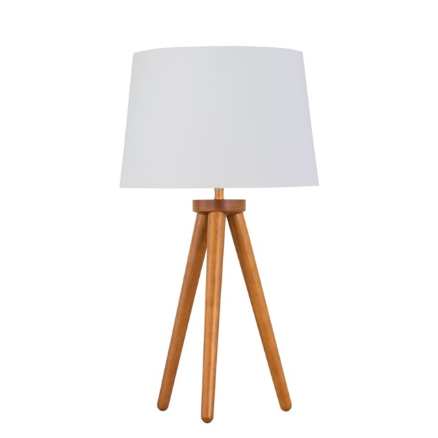 Voyage - Dark Oak Table Lamp or Bedside Light with White & Gold Shade Brown White Large 1