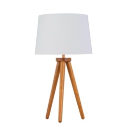 Voyage - Dark Oak Table Lamp or Bedside Light with White & Gold Shade Brown White Large 1