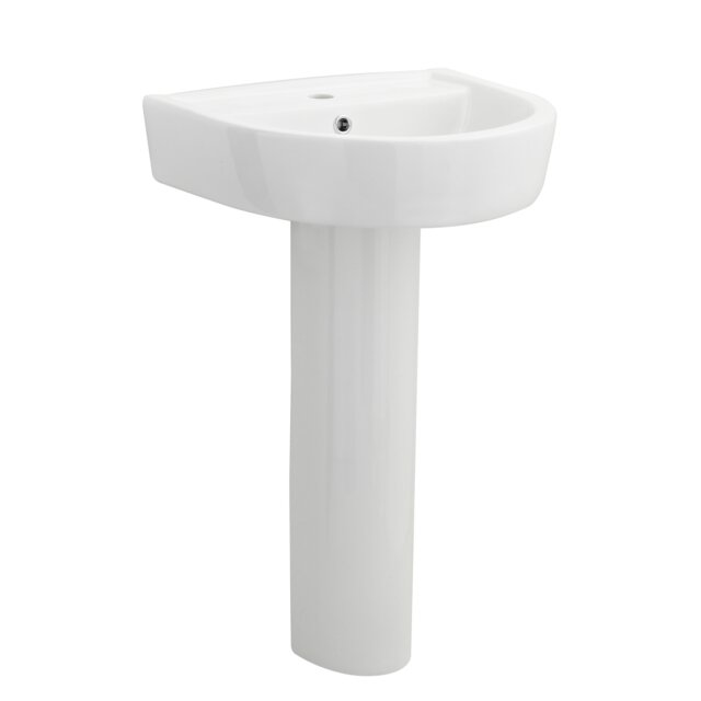 Balterley 1 Tap Hole Ceramic Basin & Full Pedestal, Fireclay Round Bathroom Sink White White