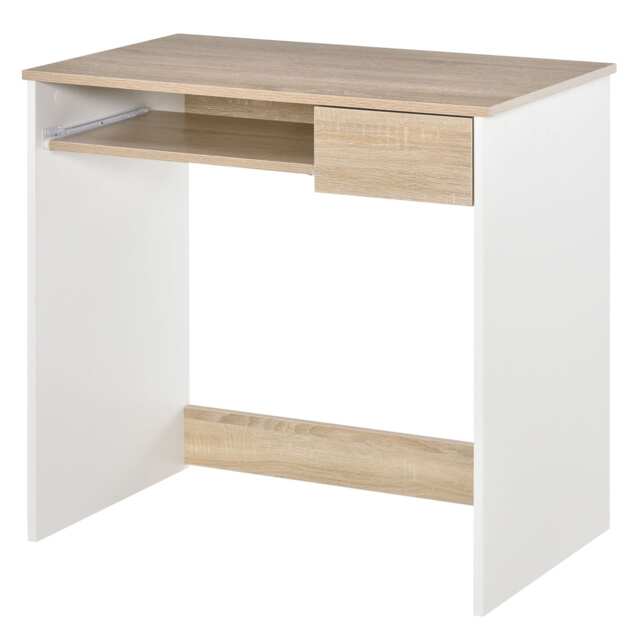 HOMCOM 80cm Compact Computer Desk with Keyboard Tray, Home Office Desk with Drawer for Bedroom Study, Oak