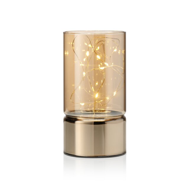 Auraglow Wire Rice Light - Glass Cylinder LED Battery Lantern Gold
