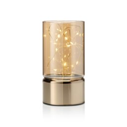 Auraglow Wire Rice Light - Glass Cylinder LED Battery Lantern Gold