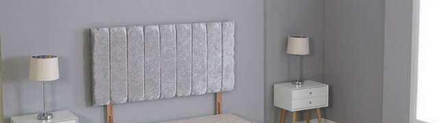 "Silver Crushed Velvet 9 Panel Headboard Silver 4FT6 Double 20""inch Headboard"