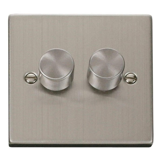 SE HOME Stainless Steel 2 Gang 2 Way LED 100W Trailing Edge Dimmer Light Switch Chrome Stainless Steel