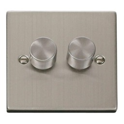 SE HOME Stainless Steel 2 Gang 2 Way LED 100W Trailing Edge Dimmer Light Switch Chrome Stainless Steel