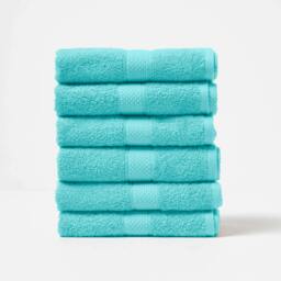 Homescapes Turkish Cotton Hand Towel Set of 6 - Aqua Blue Hand towel 6