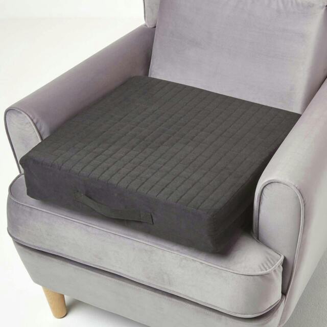 Homescapes Black Suede Orthopaedic Foam Armchair Booster Cushion Black Black 50 x 50 x 10 cm