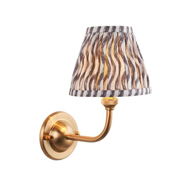 Dome Arc Brushed Aged Brass Plate Wall Light with Pearl Grey Fabric Ripple Shade 16cm B22