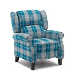 Eaton Wing Back Fireside Checkered Fabric Pushback Recliner Chair (Blue)