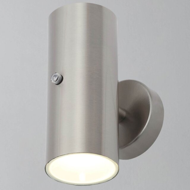 CGC VERITY Stainless Steel LED Outdoor Wall Spotlight with Photocell Sensor Silver Stainless Steel With Photocell Height: 18 cm, Width: 8.6 cm, Depth: 12.3 cm