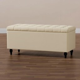 120cm Cubed Ottoman Storage Box,Cream Velvet Upholstered Chesterfield Storage Ottoman Box with Wooden Legs