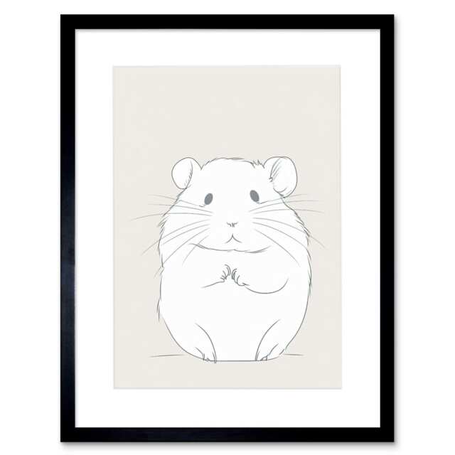 "Cute Hamster Pet Animal Portrait Kids Bedroom 9x7"" Black Framed Wall Art Print"