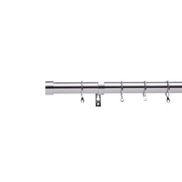 Lister Cartwright 28mm Polished Steel Fixed Metal Curtain Pole Set Rings with Stopper Finial Easy fit (150 cm)