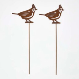 Homescapes Steel Crested Tit Garden Stake Decorations, Set of 2