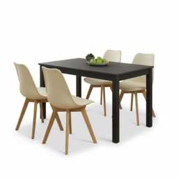 Kosy Koala Dark Grey Dining Table Set with 4 Cream Dining Chairs